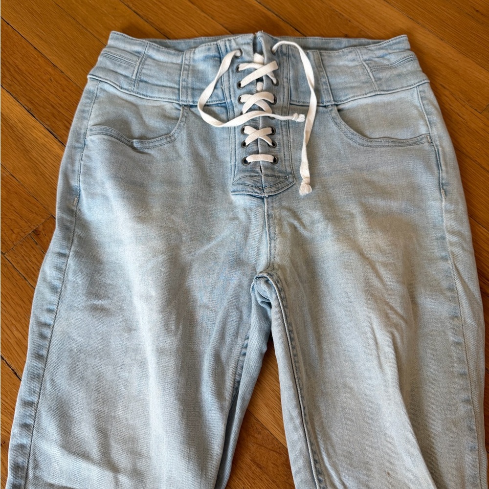 Free People Light Blue Lace-Up Jeggings